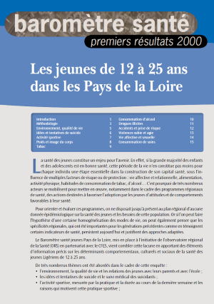 Les jeunes de 12 à 25 ans dans les Pays de la Loire. Premiers résultats de l'enquête Baromètre santé jeunes Pays de la Loire 2000