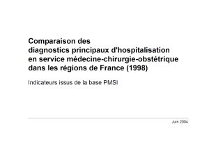 Comparaison des diagnostics principaux d’hospitalisation en service de médecine-chirurgie-obstétrique dans les régions de France (1998)