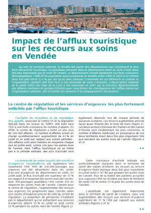 Impact de l'afflux estival sur les recours aux soins en Vendée. Synthèse