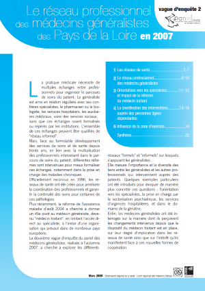 Le réseau professionnel des médecins généralistes des Pays de la Loire en 2007. Panel d'observation des pratiques et des conditions d'exercice en médecine générale. Vague d'enquête 2 (octobre-novembre 2007)