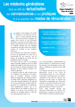 Les médecins généralistes face au défi de l'actualisation des connaissances et des pratiques et à la question des modes de rémunération - Pays de la Loire, 2008