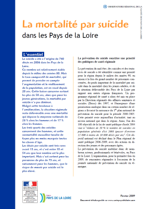 La mortalité par suicide dans les Pays de la Loire et les départements. Édition 2009