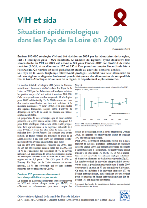 VIH et sida. Situation épidémiologique dans les Pays de la Loire en 2009