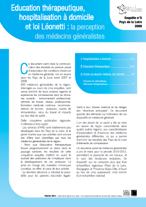 Éducation thérapeutique, hospitalisation à domicile et loi Léonetti : la perception des médecins généralistes - Pays de la Loire, 2009