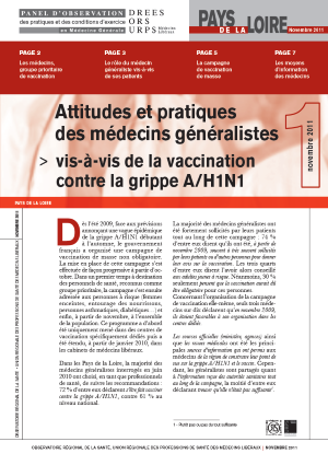 Attitudes et pratiques des médecins généralistes vis-à-vis de la vaccination contre la grippe A/H1N1. N° 1