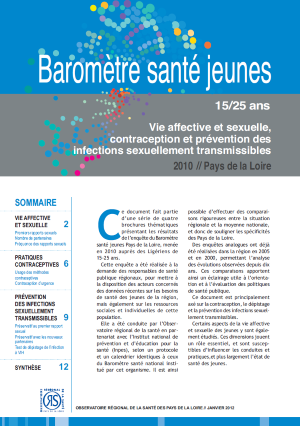Vie affective et sexuelle, contraception et prévention des infections sexuellement transmissibles. Baromètre santé jeunes Pays de la Loire 2010