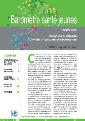 Surpoids et obésité, activités physiques et sédentaires. Baromètre santé jeunes Pays de la Loire 2010