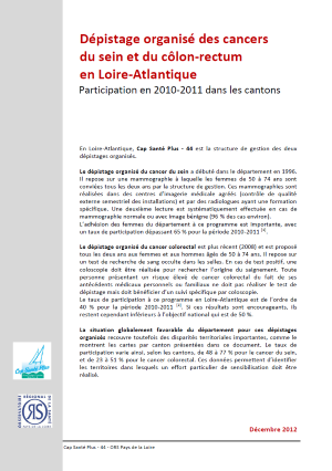 Dépistage organisé des cancers du sein et du côlon-rectum en Loire-Atlantique. Participation en 2010-2011 dans les cantons