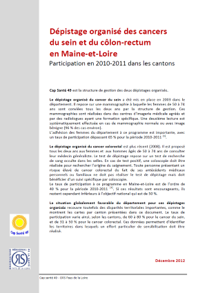 Dépistage organisé des cancers du sein et du côlon-rectum en Maine-et-Loire. Participation en 2010-2011 dans les cantons