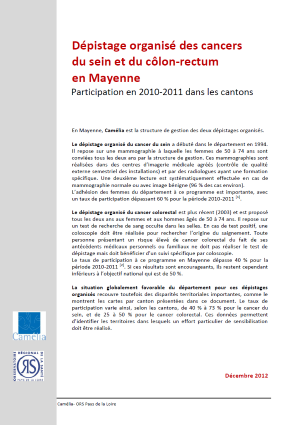 Dépistage organisé des cancers du sein et du côlon-rectum en Mayenne. Participation en 2010-2011 dans les cantons