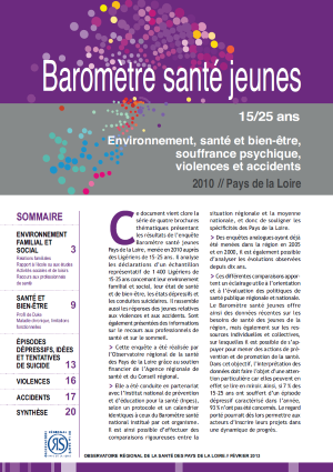 Environnement, santé et bien-être, souffrance psychique, violences et accidents. Baromètre santé jeunes Pays de la Loire 2010