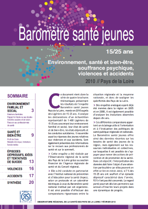 Environnement, santé et bien-être, souffrance psychique, violences et accidents. Baromètre santé jeunes 2010