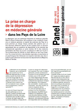 La prise en charge de la dépression en médecine générale dans les Pays de la Loire. N° 5