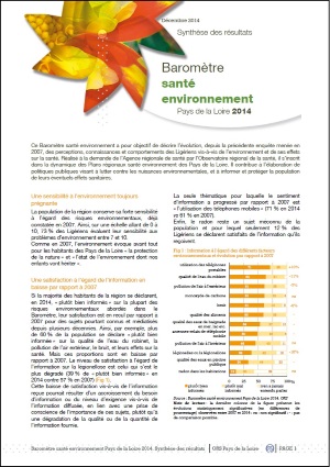 Baromètre santé environnement Pays de la Loire 2014. Synthèse des résultats