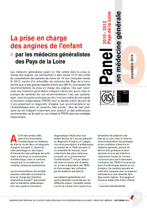 La prise en charge des angines de l'enfant par les médecins généralistes des Pays de la Loire. N° 9