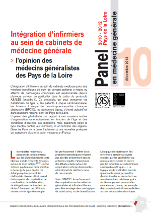 Intégration d'infirmiers au sein de cabinets de médecine générale : l'opinion des médecins généralistes des Pays de la Loire. N° 10