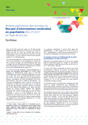 Analyse exploratoire des données du Recueil d’informations médicalisé en psychiatrie (Rim-P) 2011 en Pays de la Loire. Synthèse édition décembre 2014