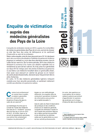 Enquête de victimation auprès des médecins généralistes des Pays de la Loire. N° 11