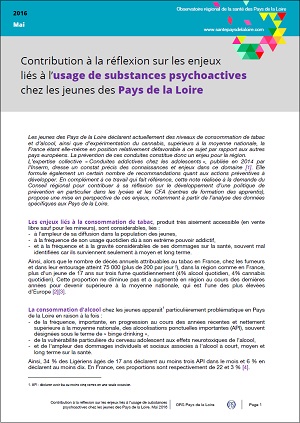 Contribution à la réflexion sur les enjeux liés à l’usage de substances psychoactives chez les jeunes des Pays de la Loire