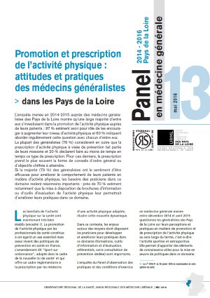 Promotion et prescription de l'activité physique : attitudes et pratiques des médecins généralistes des Pays de la Loire. N° 13
