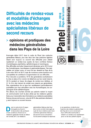 Difficultés de rendez-vous et modalités d’échanges avec les médecins spécialistes libéraux de second recours : opinions et pratiques des médecins généralistes des Pays de la Loire. N° 16. Panel d’observation des pratiques et des conditions d’exercice en médecine générale