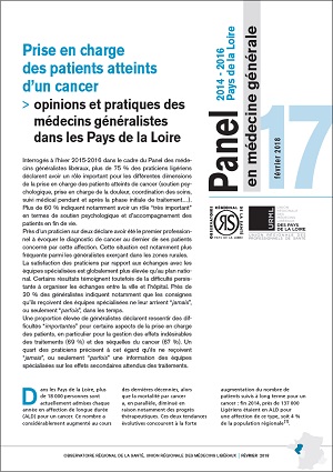 Prise en charge des patients atteints d’un cancer. Opinions et pratiques des médecins généralistes des Pays de la Loire. N° 17