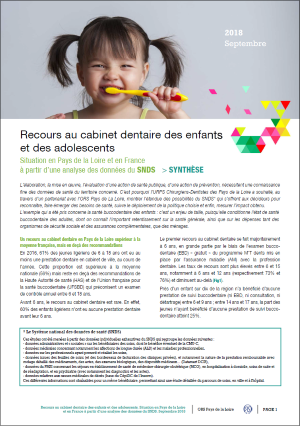 Recours au cabinet dentaire des enfants et des adolescents. Situation en Pays de la Loire et en France à partir d’une analyse des données du SNDS. Synthèse