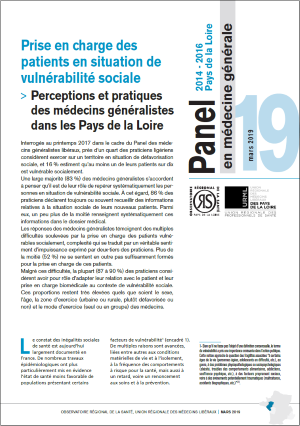 Prise en charge des patients en situation de vulnérabilité sociale. Perceptions et pratiques des médecins généralistes dans les Pays de la Loire. N° 19