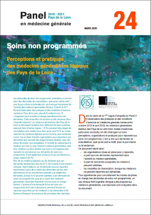 Soins non programmés. Perceptions et pratiques des médecins généralistes libéraux des Pays de la Loire. N° 24. Panel d'observation des pratiques et des conditions d'exercice en médecine générale