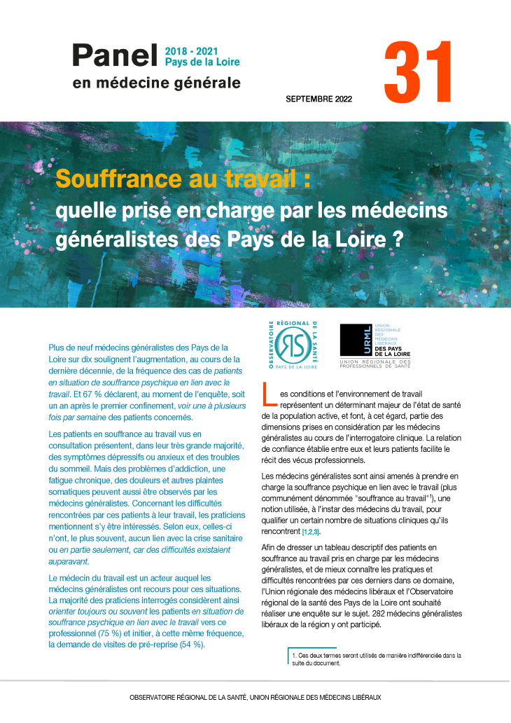 Souffrance au travail : quelle prise en charge par les médecins généralistes des Pays de la Loire ? N° 31