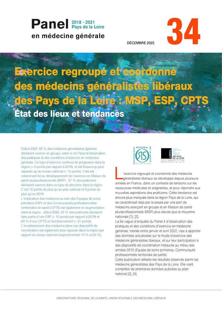 Exercice regroupé et coordonné des médecins généralistes libéraux des Pays de la Loire : MSP, ESP, CPTS. N° 34