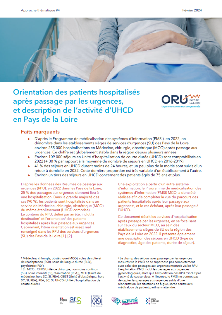 Orientation des patients hospitalisés après passage par les urgences et description de l’activité d’UHCD en Pays de la Loire