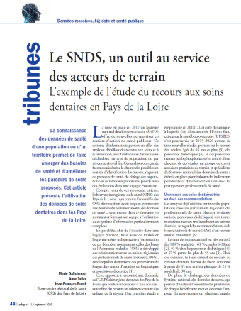 Le SNDS, un outil au service des acteurs de terrain. L’exemple de l’étude du recours aux soins dentaires en Pays de la Loire
