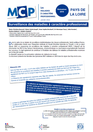 Maladies à caractère professionnel. Quinzaines 2019. Pays de la Loire