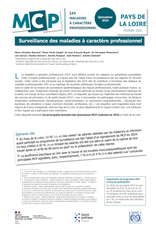 Les maladies à caractère professionnel. Quinzaines 2024. Pays de la Loire