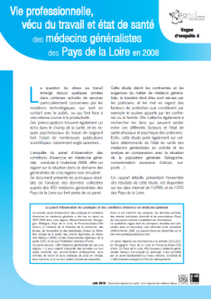 Vie professionnelle, vécu du travail et état de santé des médecins généralistes des Pays de la Loire en 2008. Synthèse Panel d'observation des pratiques et des conditions d'exercice en médecine générale. Vague d'enquête 4 (novembre 2008-février 2009)