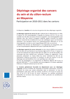 Dépistage organisé des cancers du sein et du côlon-rectum en Mayenne. Participation en 2010-2011 dans les cantons