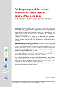 Dépistage organisé des cancers du sein et du côlon-rectum dans les Pays de la Loire. Participation en 2010-2011 dans les cantons