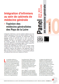 Intégration d'infirmiers au sein de cabinets de médecine générale : l'opinion des médecins généralistes des Pays de la Loire. N° 10. Panel d'observation des pratiques et des conditions d'exercice en médecine générale