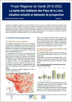 Projet régional de santé 2018-2022. La santé des habitants des Pays de la Loire. Situation actuelle et éléments de prospective. Synthèse